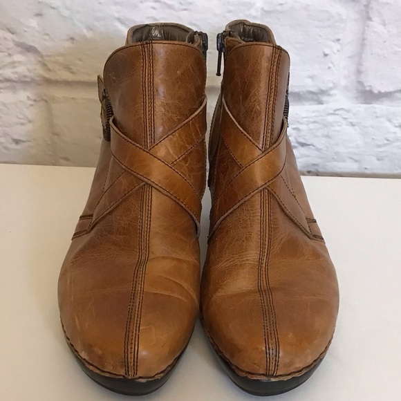 Josef Seibel 10-10.5 (41) Leather Ankle Boots Women’s Camel Color Chunky Heels - Picture 5 of 15